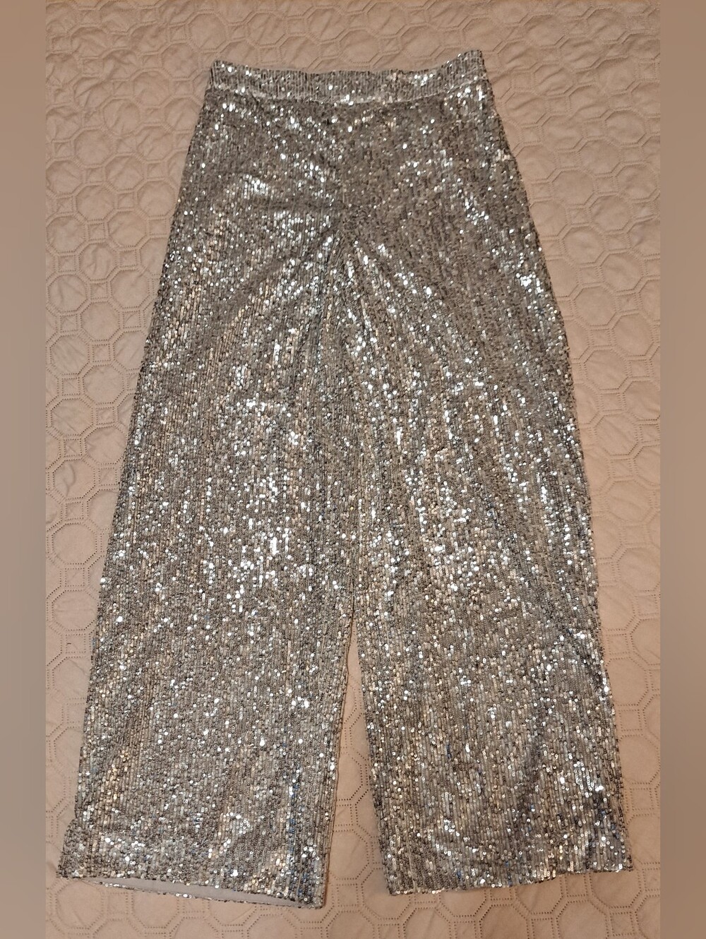 Banana Republic Silver Sequin Wide-Leg Pants Sz S